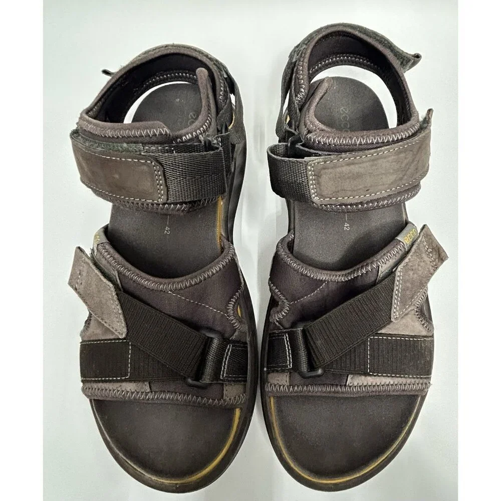 Ecco Men's Exowrap 3-Strap Phorene Sport Hiking Sandal Brown W/Orange Size 8-8.5